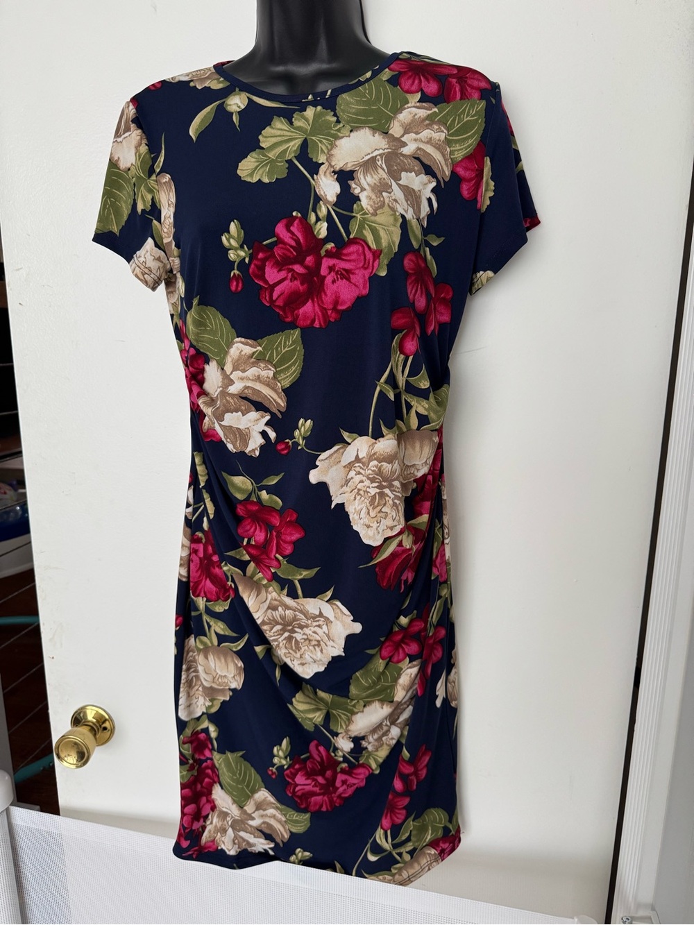 Maternity Floral Navy Shift Dress with Pink & Cream Blooms